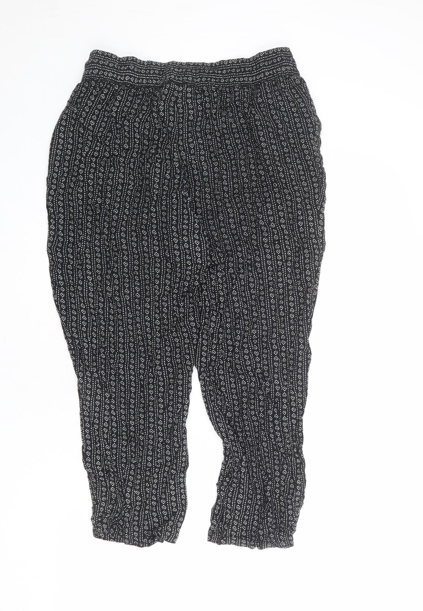 Marks and Spencer Womens Black Geometric Viscose Trousers Size 10 L22 in Regular