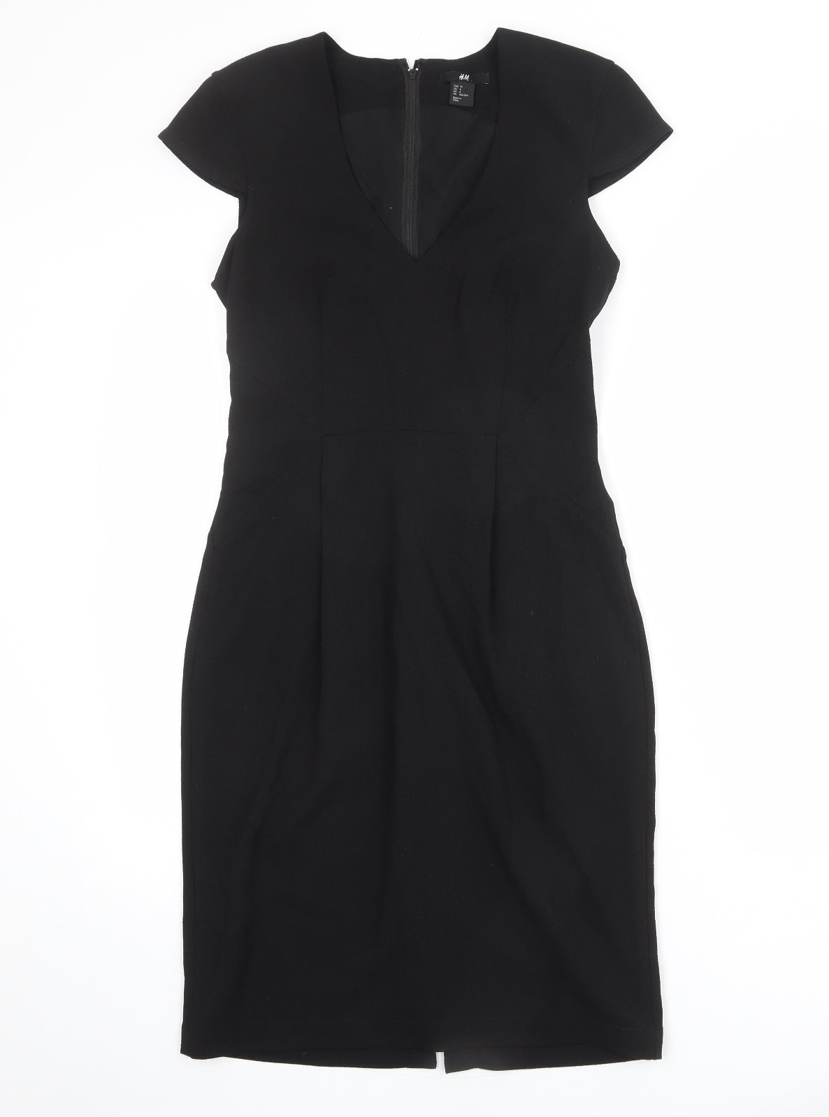 H&M Womens Black Polyester Shift Size 10 V-Neck Zip