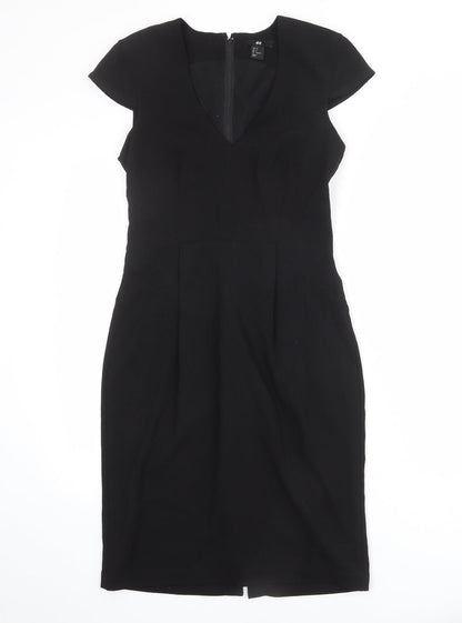 H&M Womens Black Polyester Shift Size 10 V-Neck Zip