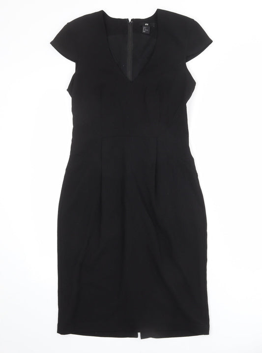 H&M Womens Black Polyester Shift Size 10 V-Neck Zip