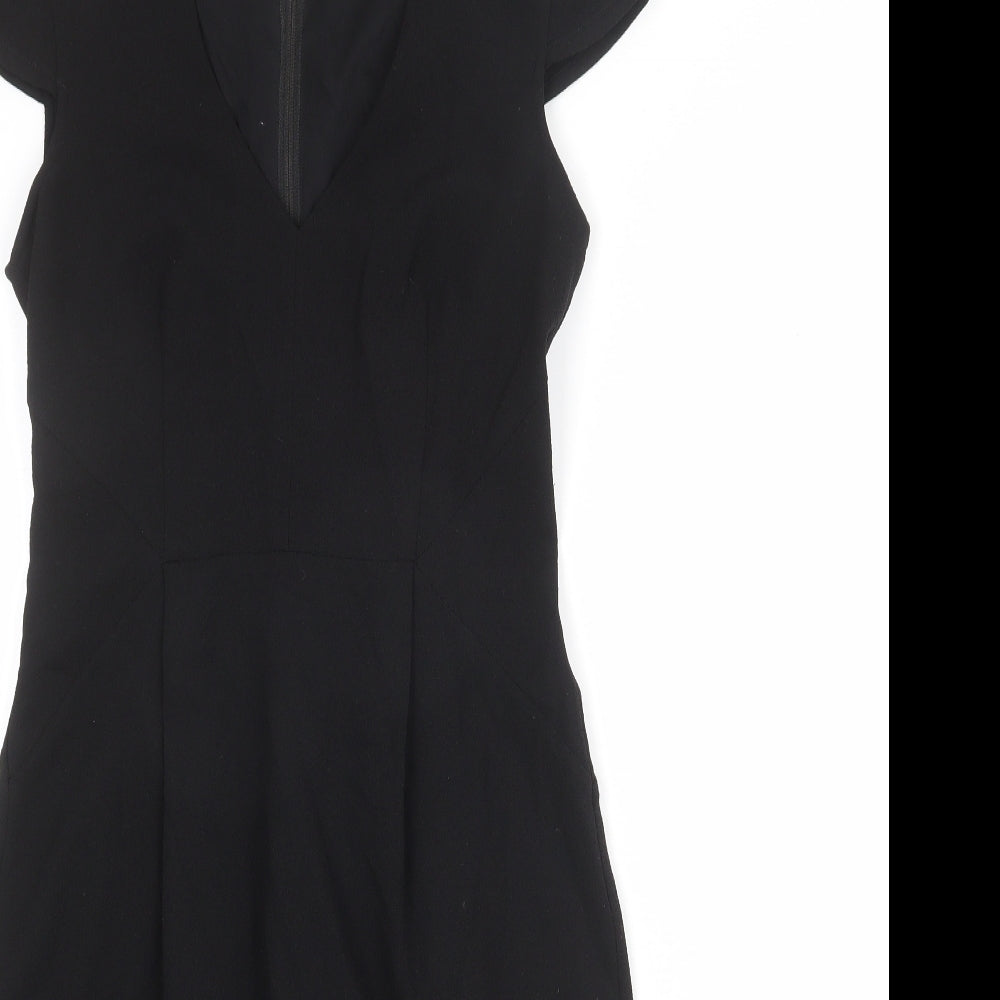 H&M Womens Black Polyester Shift Size 10 V-Neck Zip
