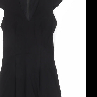 H&M Womens Black Polyester Shift Size 10 V-Neck Zip