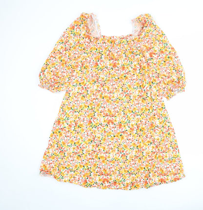 New Look Womens Multicoloured Floral 100% Cotton A-Line Size 8 Square Neck Pullover