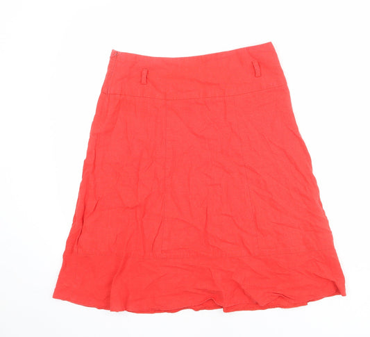 Dorothy Perkins Womens Red Linen A-Line Skirt Size 10 Zip