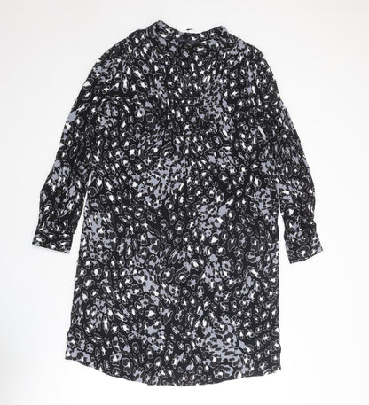 Marks and Spencer Womens Black Geometric Viscose A-Line Size 8 Sweetheart Pullover