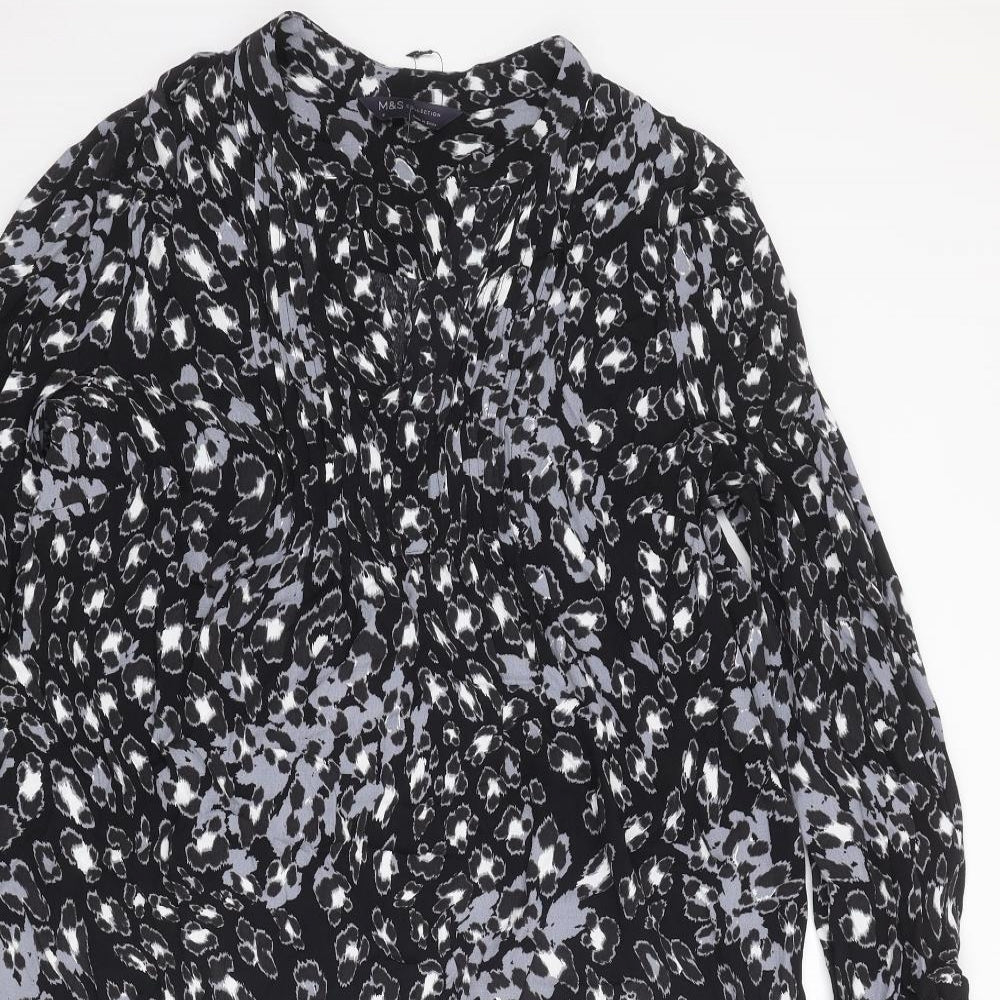 Marks and Spencer Womens Black Geometric Viscose A-Line Size 8 Sweetheart Pullover
