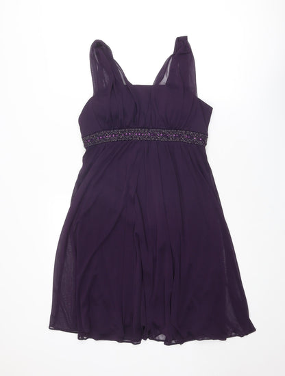 Dressbarn Womens Purple Polyester Trapeze & Swing Size 10 Square Neck Zip