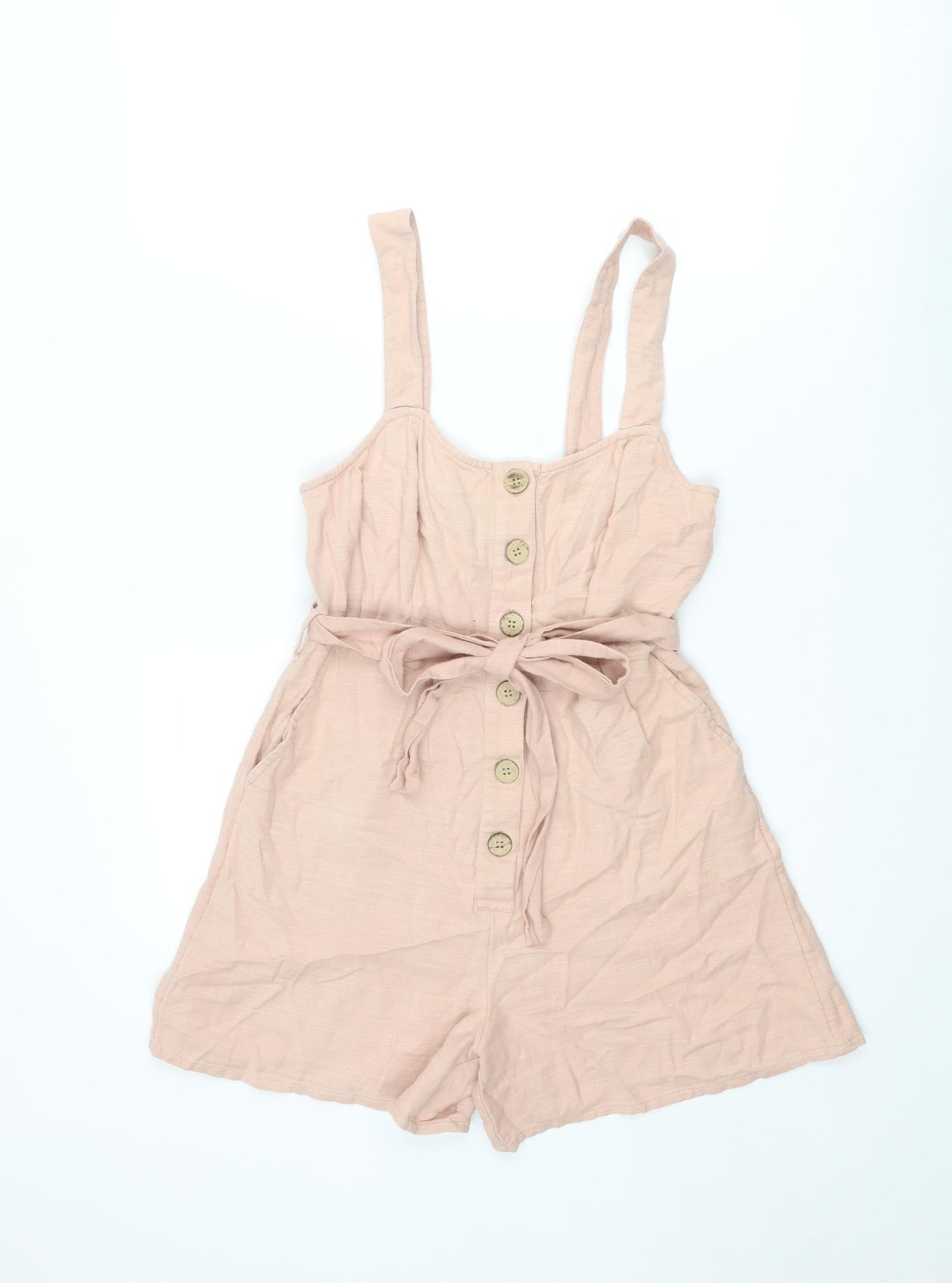 New Look Womens Pink Cotton Playsuit One-Piece Size 8 L3 in Button