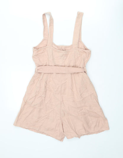 New Look Womens Pink Cotton Playsuit One-Piece Size 8 L3 in Button