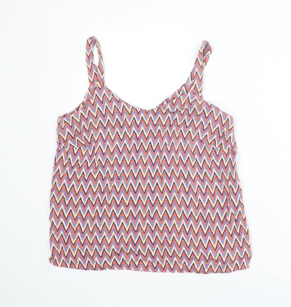 M&Co Womens Multicoloured Herringbone Viscose Basic Tank Size 12 V-Neck