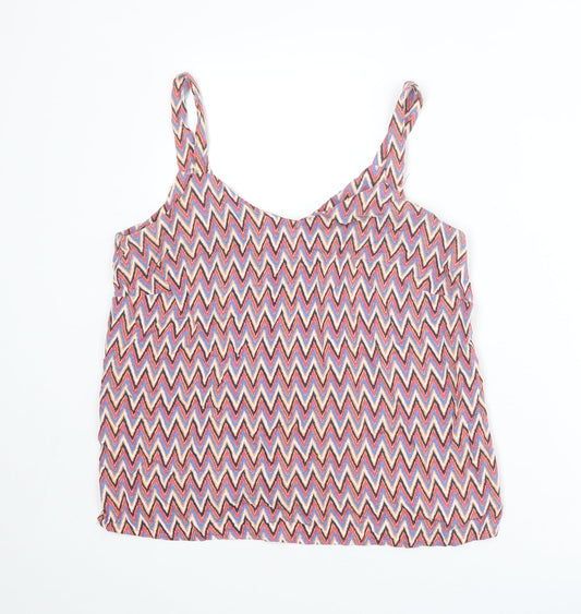 M&Co Womens Multicoloured Herringbone Viscose Basic Tank Size 12 V-Neck