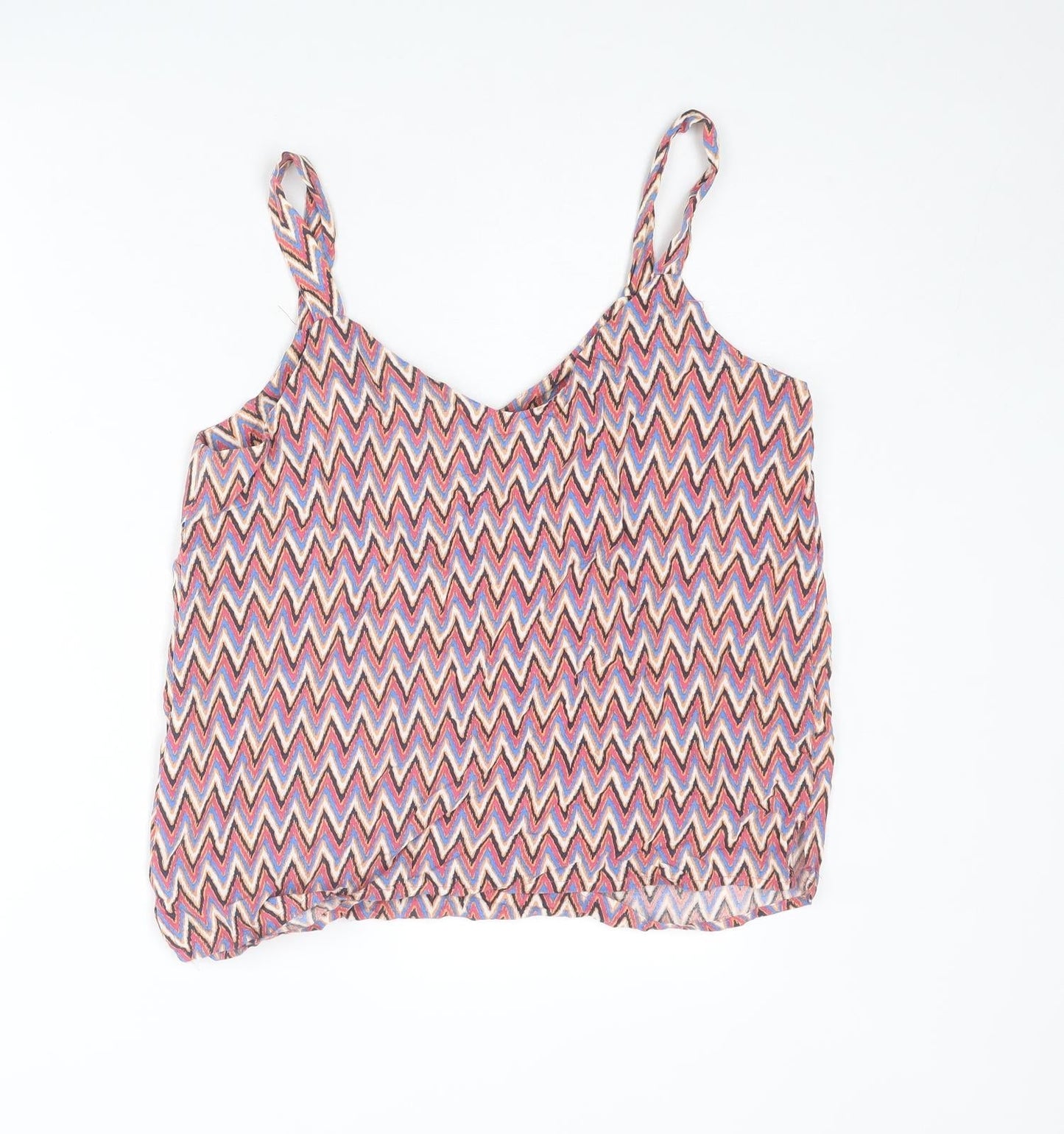 M&Co Womens Multicoloured Herringbone Viscose Basic Tank Size 12 V-Neck