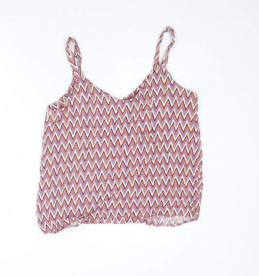 M&Co Womens Multicoloured Herringbone Viscose Basic Tank Size 12 V-Neck