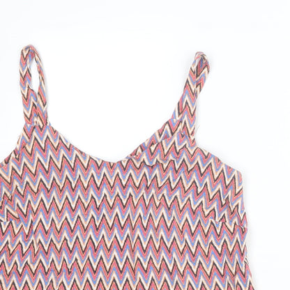 M&Co Womens Multicoloured Herringbone Viscose Basic Tank Size 12 V-Neck