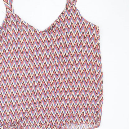 M&Co Womens Multicoloured Herringbone Viscose Basic Tank Size 12 V-Neck