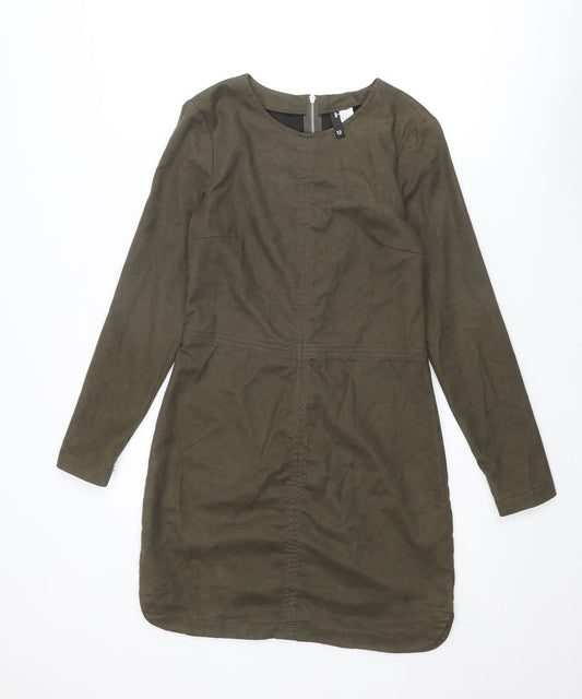 Divided by H&M Womens Brown Polyester Shift Size 12 Round Neck Zip
