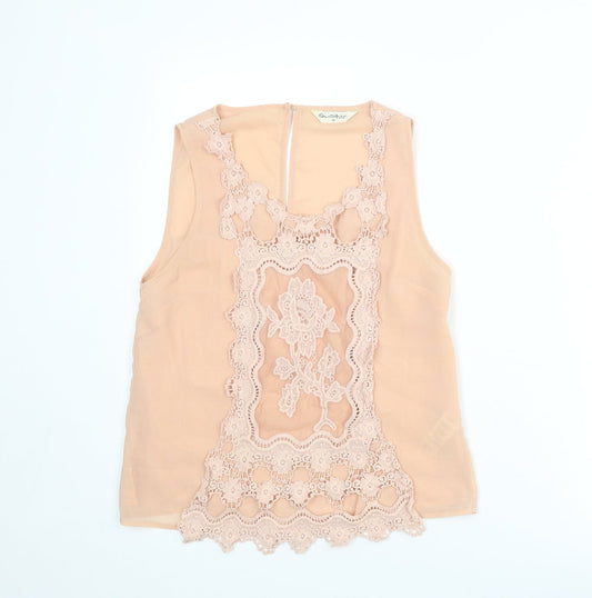 Miss Selfridge Womens Pink Polyester Basic Tank Size 10 Scoop Neck
