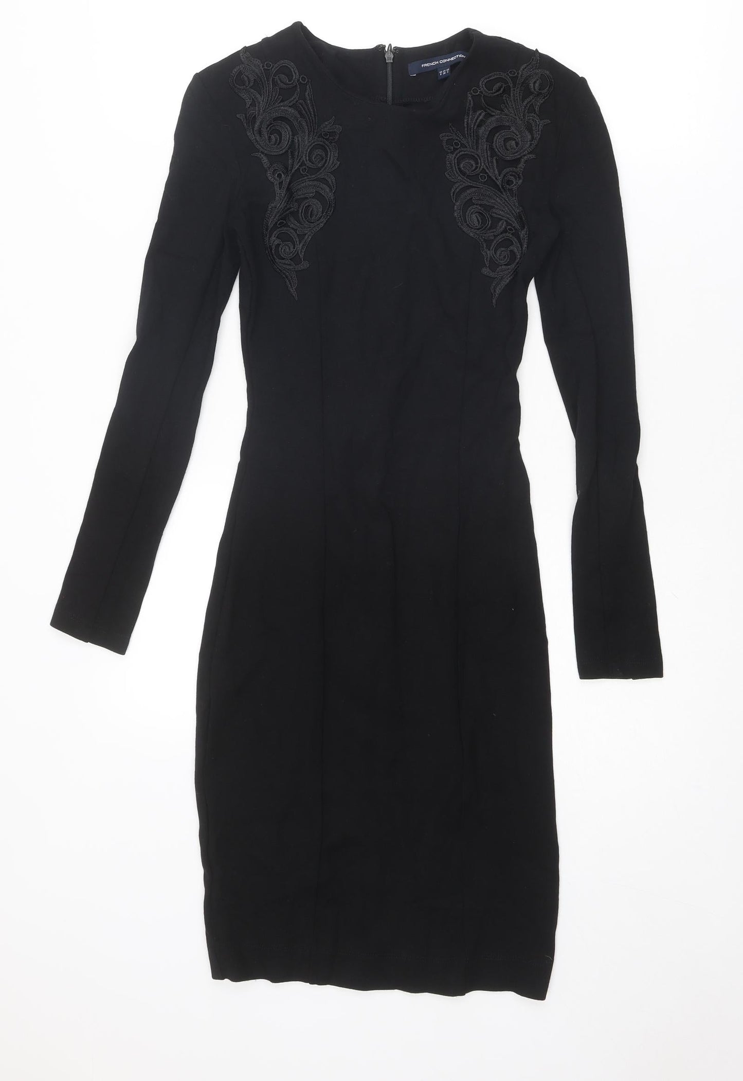 French Connection Womens Black Polyester Shift Size 8 Round Neck Zip