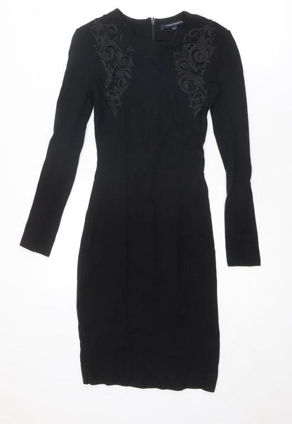 French Connection Womens Black Polyester Shift Size 8 Round Neck Zip
