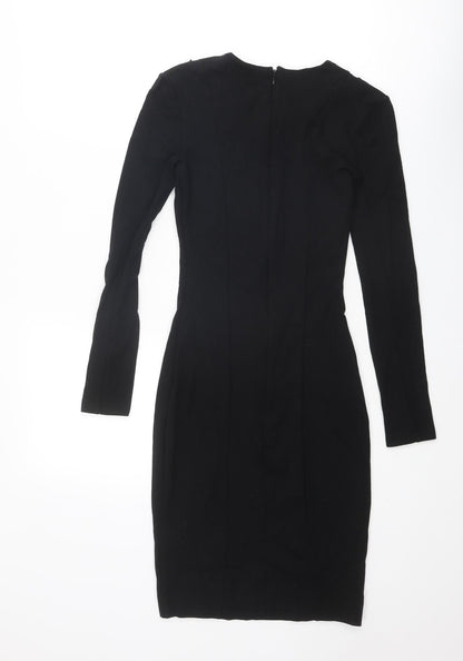 French Connection Womens Black Polyester Shift Size 8 Round Neck Zip