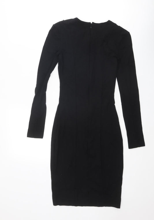 French Connection Womens Black Polyester Shift Size 8 Round Neck Zip