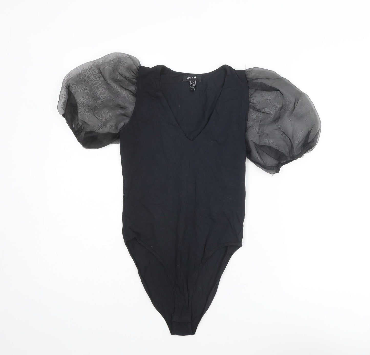 New Look Womens Black Cotton Bodysuit One-Piece Size 8 Snap