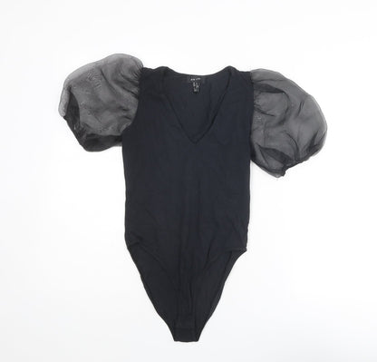 New Look Womens Black Cotton Bodysuit One-Piece Size 8 Snap