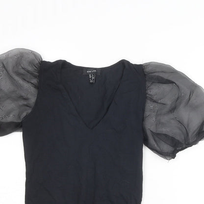 New Look Womens Black Cotton Bodysuit One-Piece Size 8 Snap