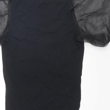 New Look Womens Black Cotton Bodysuit One-Piece Size 8 Snap