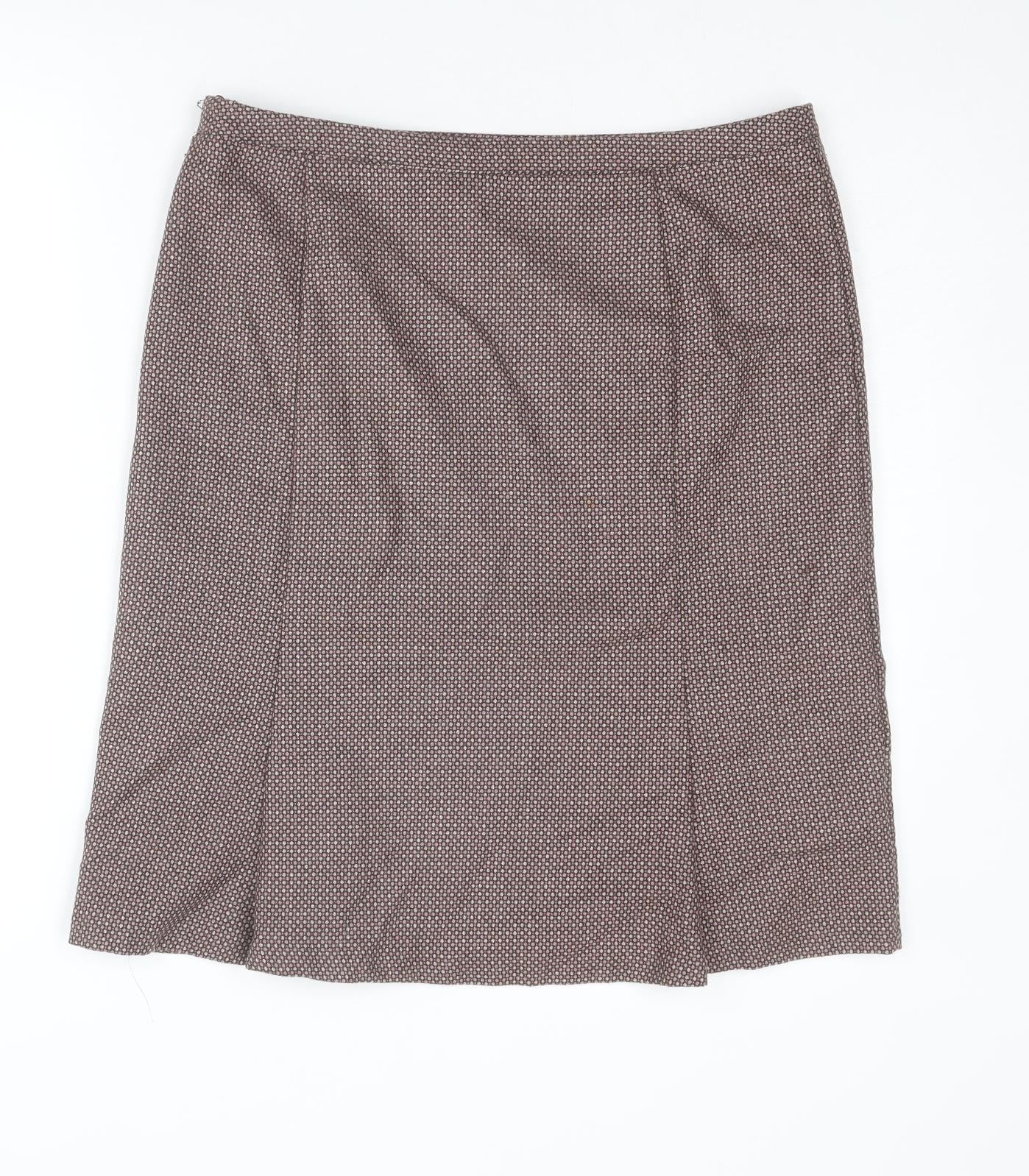 Oasis Womens Brown Geometric Wool A-Line Skirt Size 12 Zip