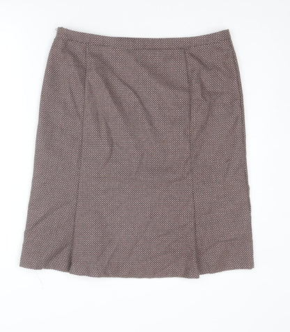 Oasis Womens Brown Geometric Wool A-Line Skirt Size 12 Zip