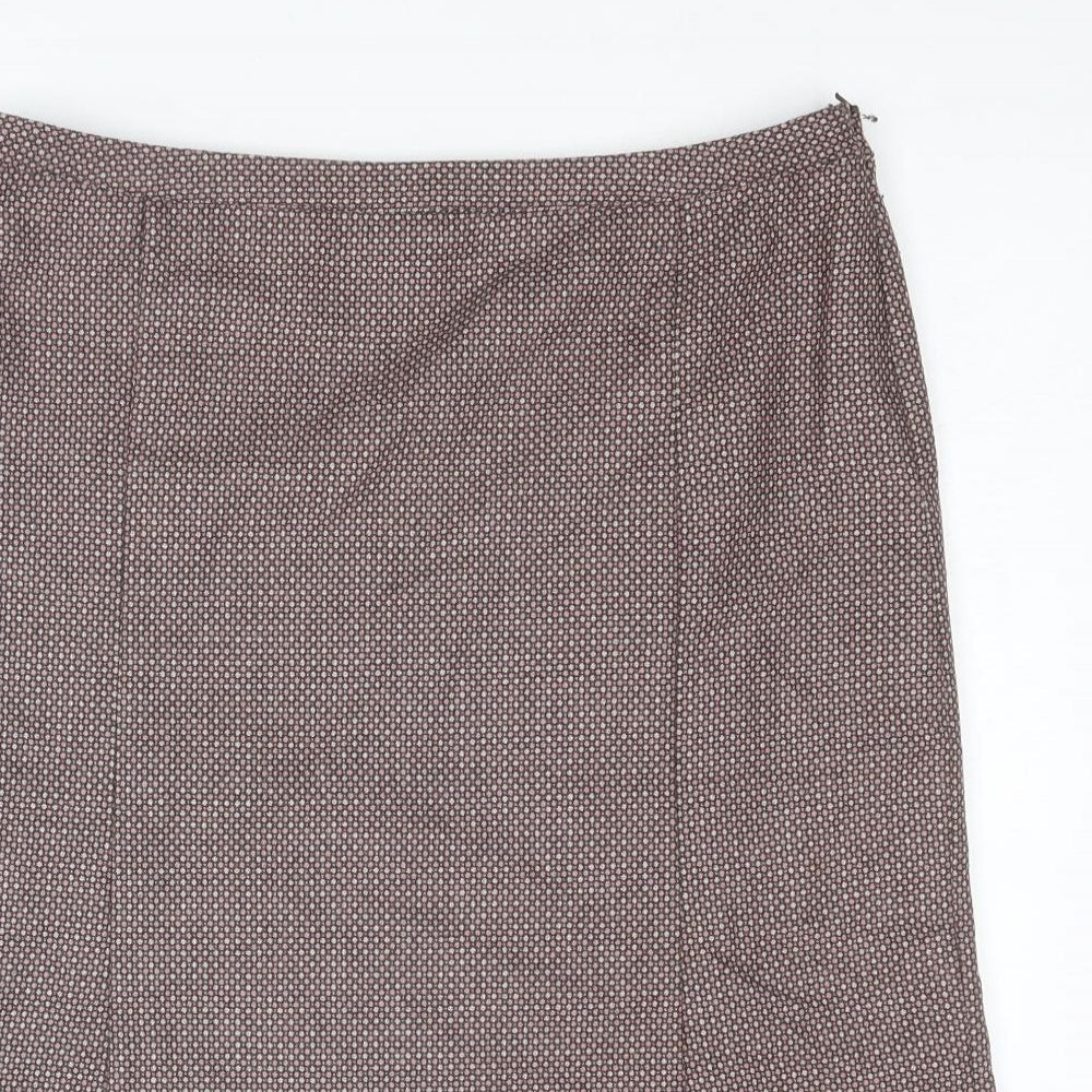 Oasis Womens Brown Geometric Wool A-Line Skirt Size 12 Zip