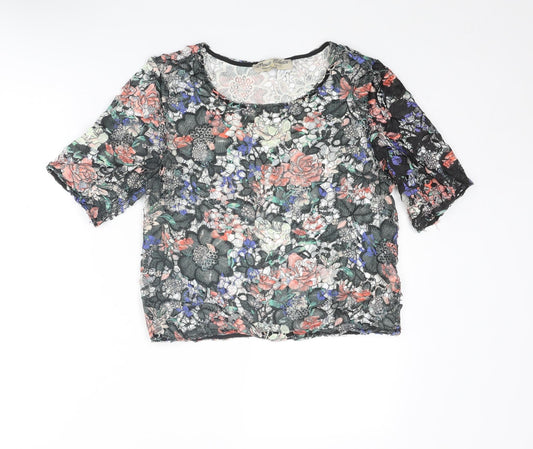 Parisian Collection Womens Multicoloured Floral Polyester Basic T-Shirt Size 10 Round Neck