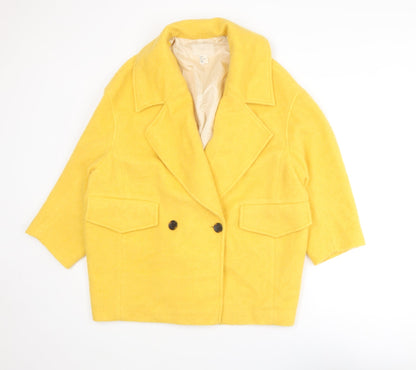 H&M Womens Yellow Overcoat Coat Size 8 Button
