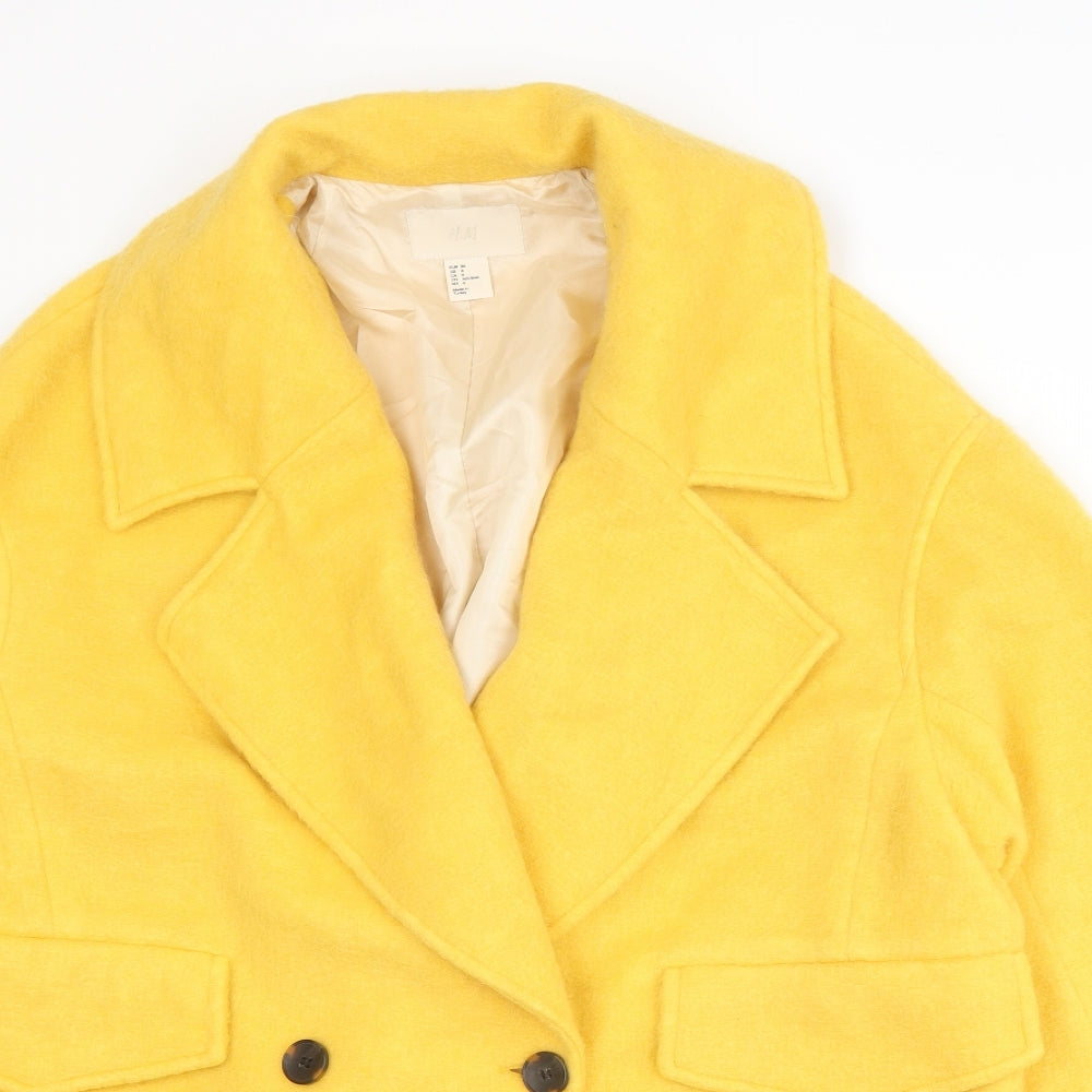 H&M Womens Yellow Overcoat Coat Size 8 Button
