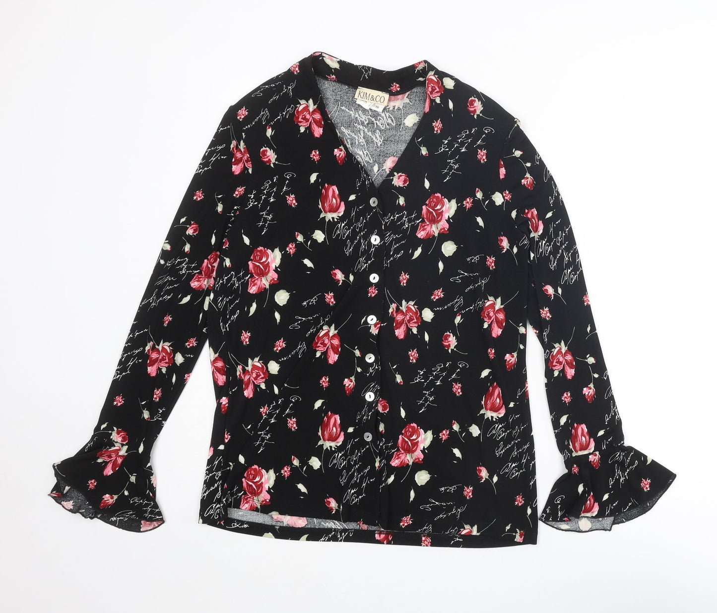 Womens UK Size S Kim & Co Black Basic Button-Up