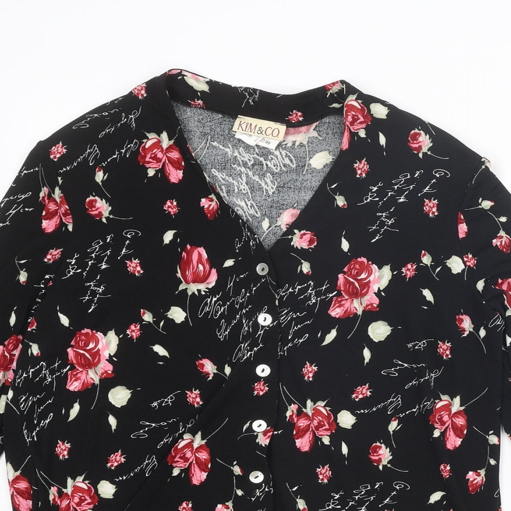 Womens UK Size S Kim & Co Black Basic Button-Up