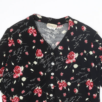 Womens UK Size S Kim & Co Black Basic Button-Up