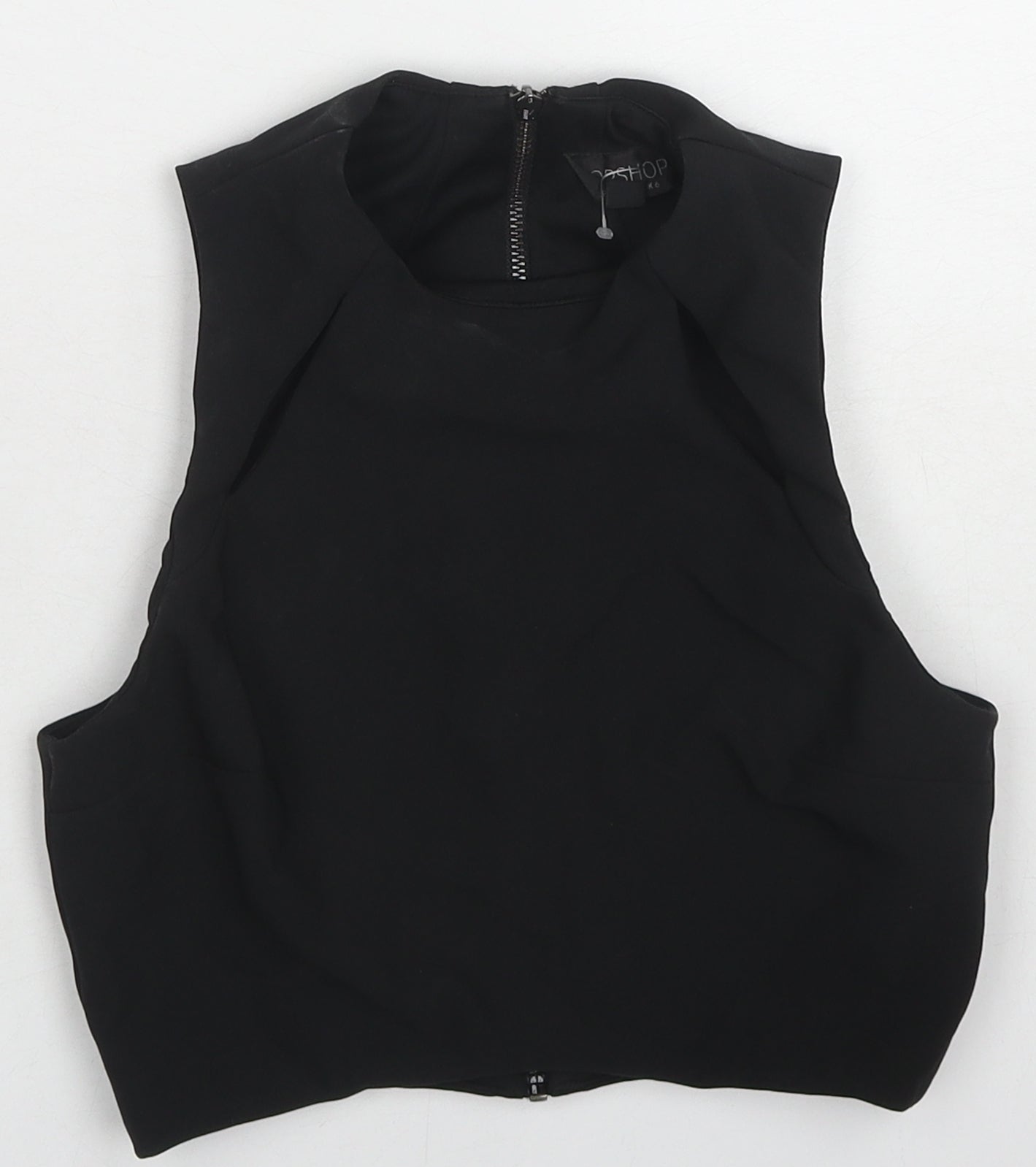 Topshop Womens Black Polyester Basic Tank Size 6 Round Neck