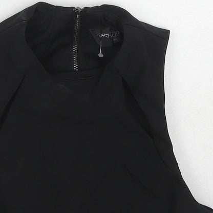Topshop Womens Black Polyester Basic Tank Size 6 Round Neck