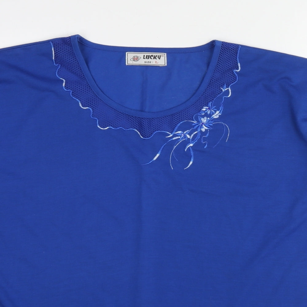 Womens UK Size L Lucky Blue Basic T-Shirt
