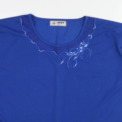 Womens UK Size L Lucky Blue Basic T-Shirt