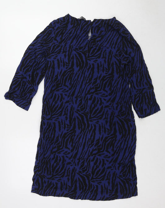 Marks and Spencer Womens Blue Animal Print Viscose A-Line Size 10 Boat Neck Pullover - Tiger pattern