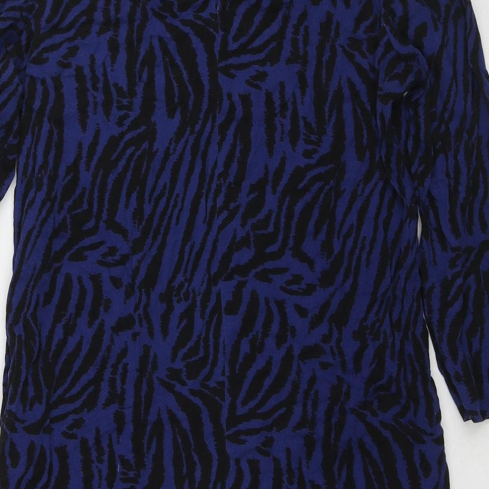 Marks and Spencer Womens Blue Animal Print Viscose A-Line Size 10 Boat Neck Pullover - Tiger pattern