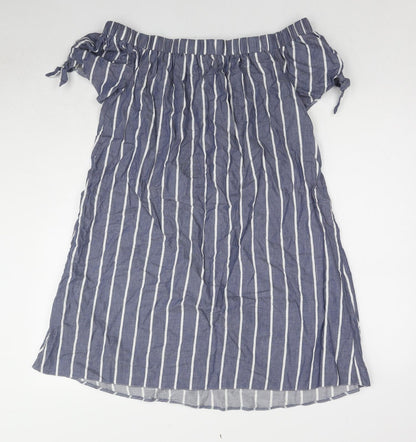 ASOS Womens Blue Striped Cotton A-Line Size 10 Off the Shoulder Pullover