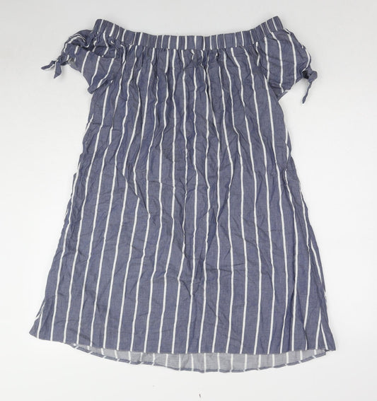 ASOS Womens Blue Striped Cotton A-Line Size 10 Off the Shoulder Pullover