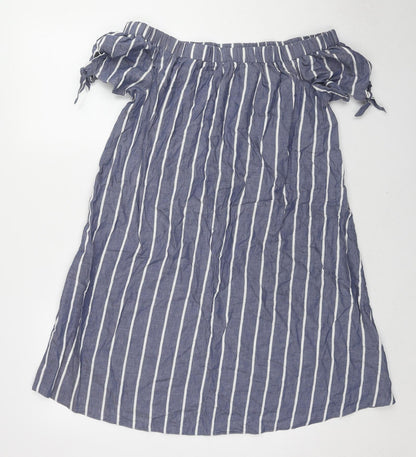 ASOS Womens Blue Striped Cotton A-Line Size 10 Off the Shoulder Pullover