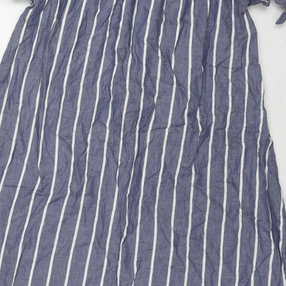 ASOS Womens Blue Striped Cotton A-Line Size 10 Off the Shoulder Pullover