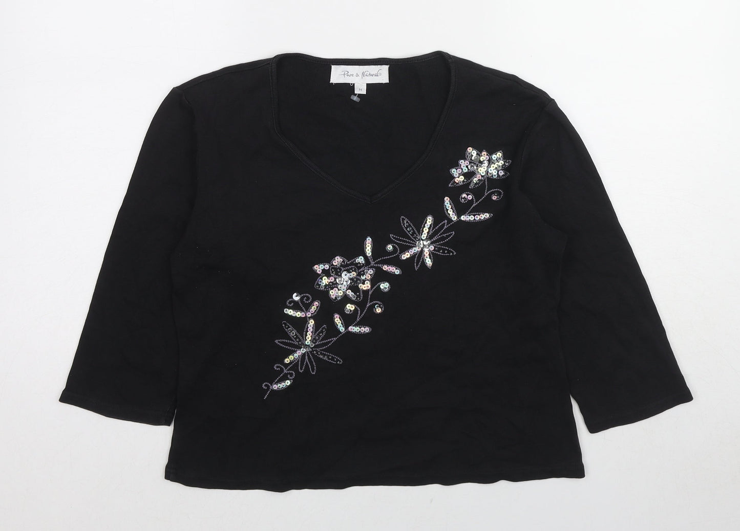 Womens UK Size M Pure & Natural Black Basic T-Shirt