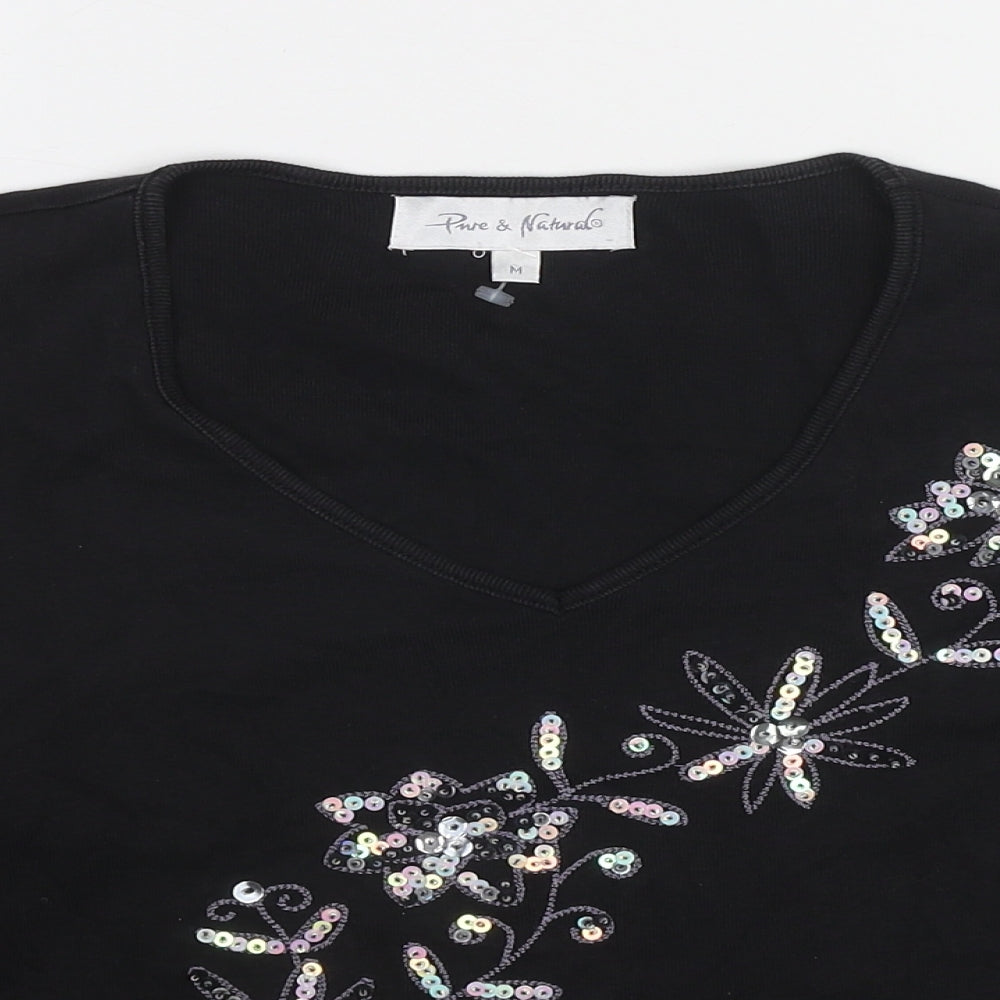 Womens UK Size M Pure & Natural Black Basic T-Shirt
